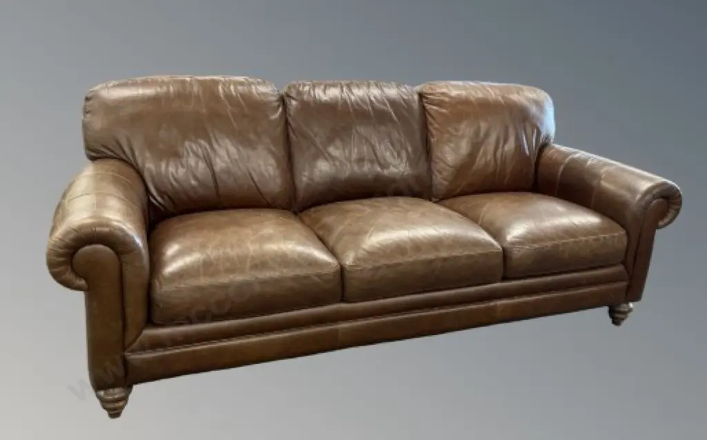 Leather Rolled Armed 3 Seater Sofa, L230xW100cm Image 1++