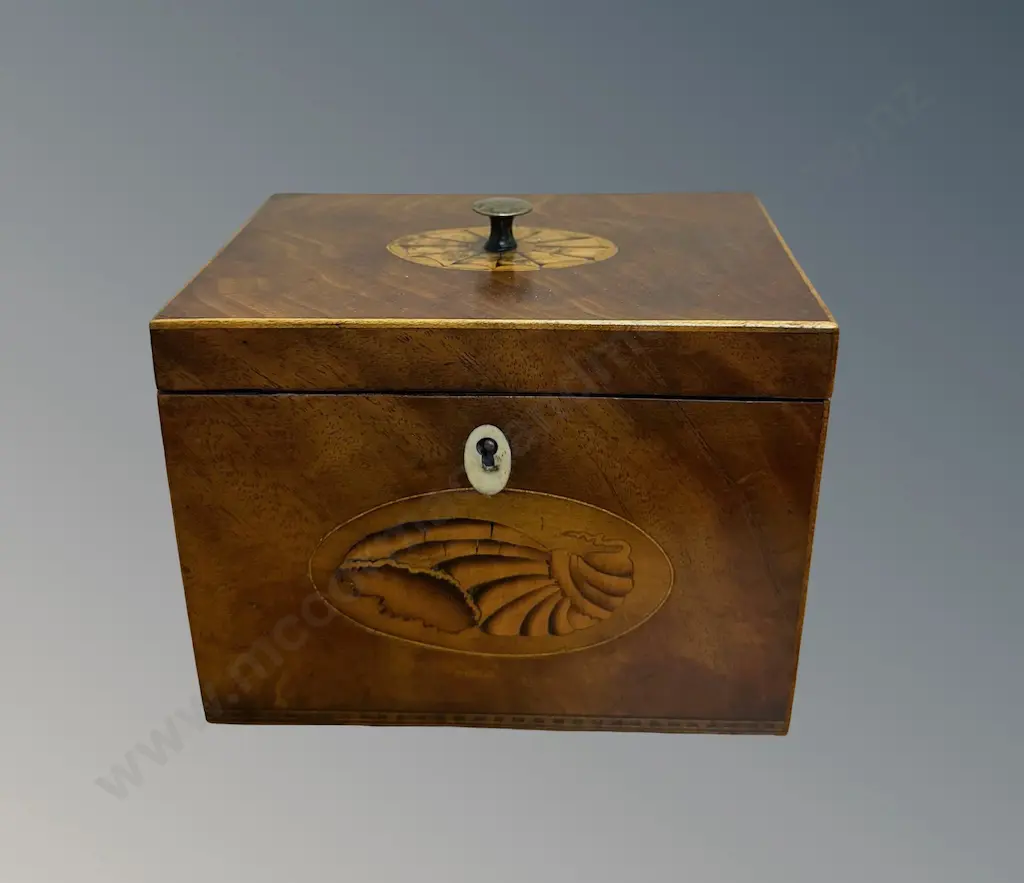 Mahogany with Fruitwood Inlay Tea Caddy, H11xL15cm Image 1++