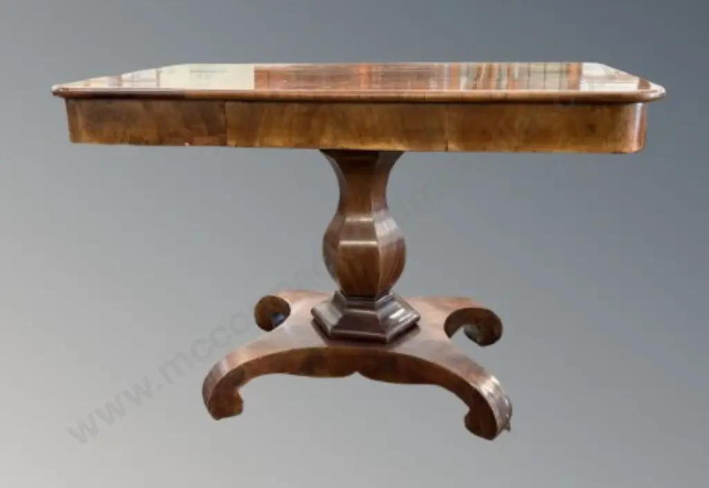 Flame Mahogany Library Table with Single Drawer on Four Point Pedestal Base H74xL114xD68cm Image 1++