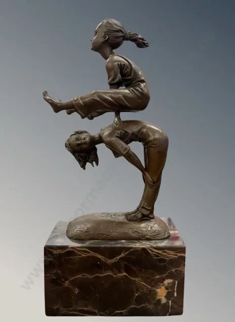 Bronze Children on Marble Base, H28xW14cm,  EPA-400 Image 1++