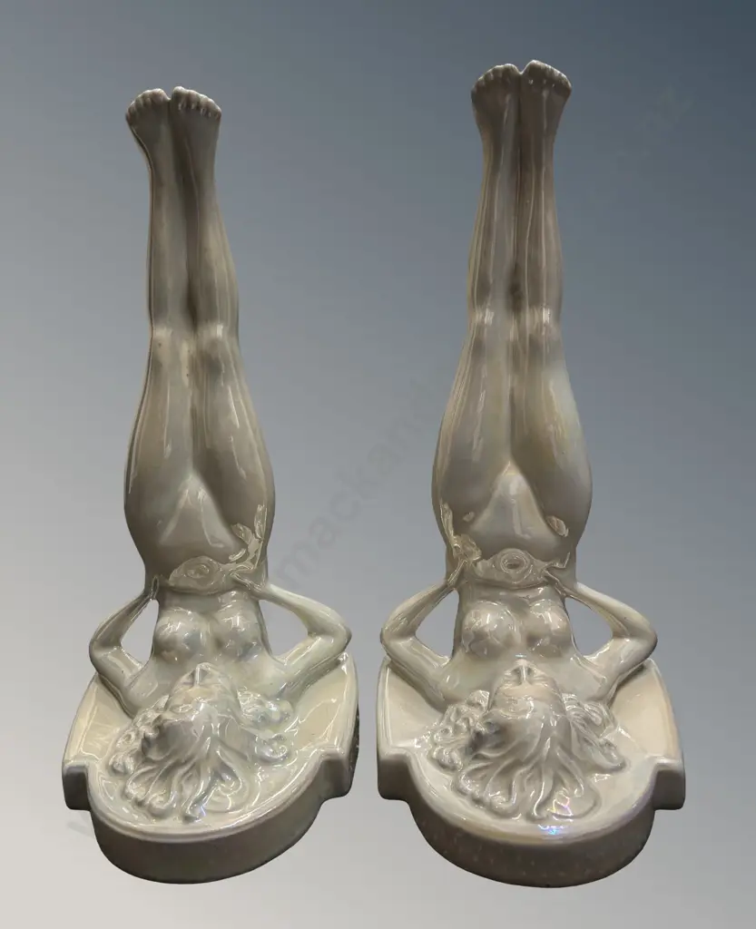 Pair of rare Wembley Naked Lady Art Deco Lustre Bookends, L20cm each Image 1++