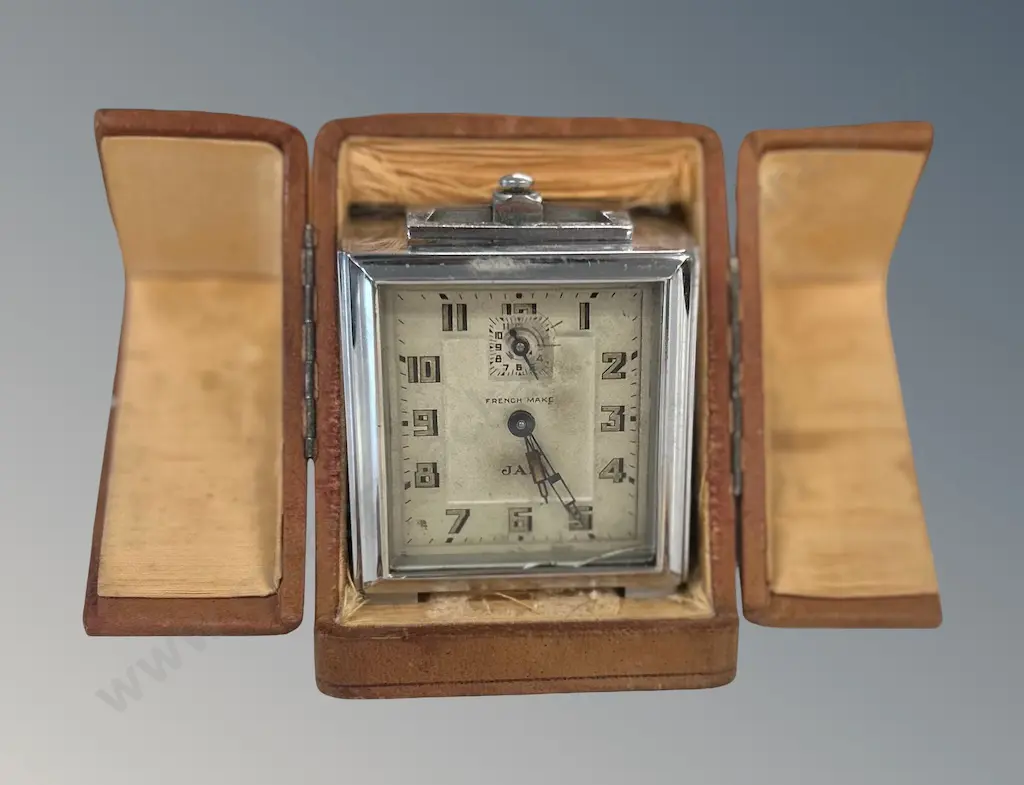 Leather Cased Jaz French Travelling Clock Image 1++