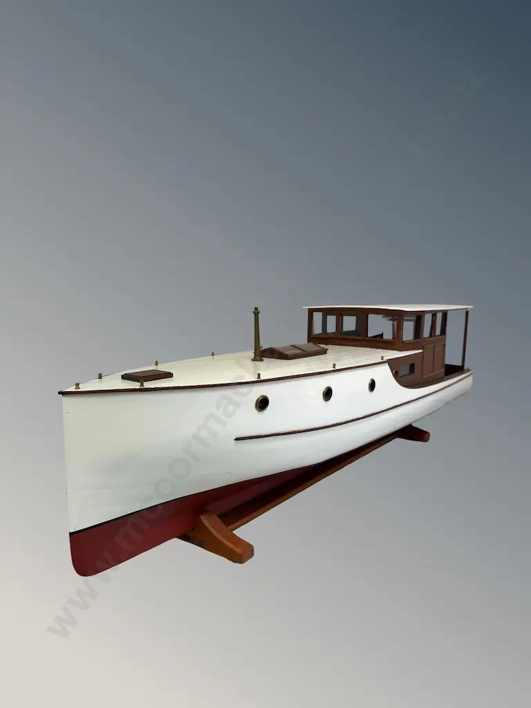 Kauri & Mahogany 1930's Bridgedecker Launch, 'Merna' L95cm, w/ motor intended as a working vessel, made by Paul Lawrence Image 1++