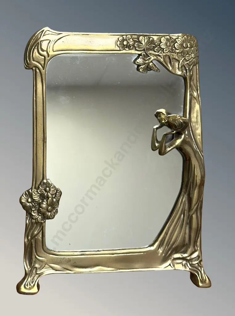 Art Nouveau Style Brass Framed Mirror H34xW25cm Image 1++