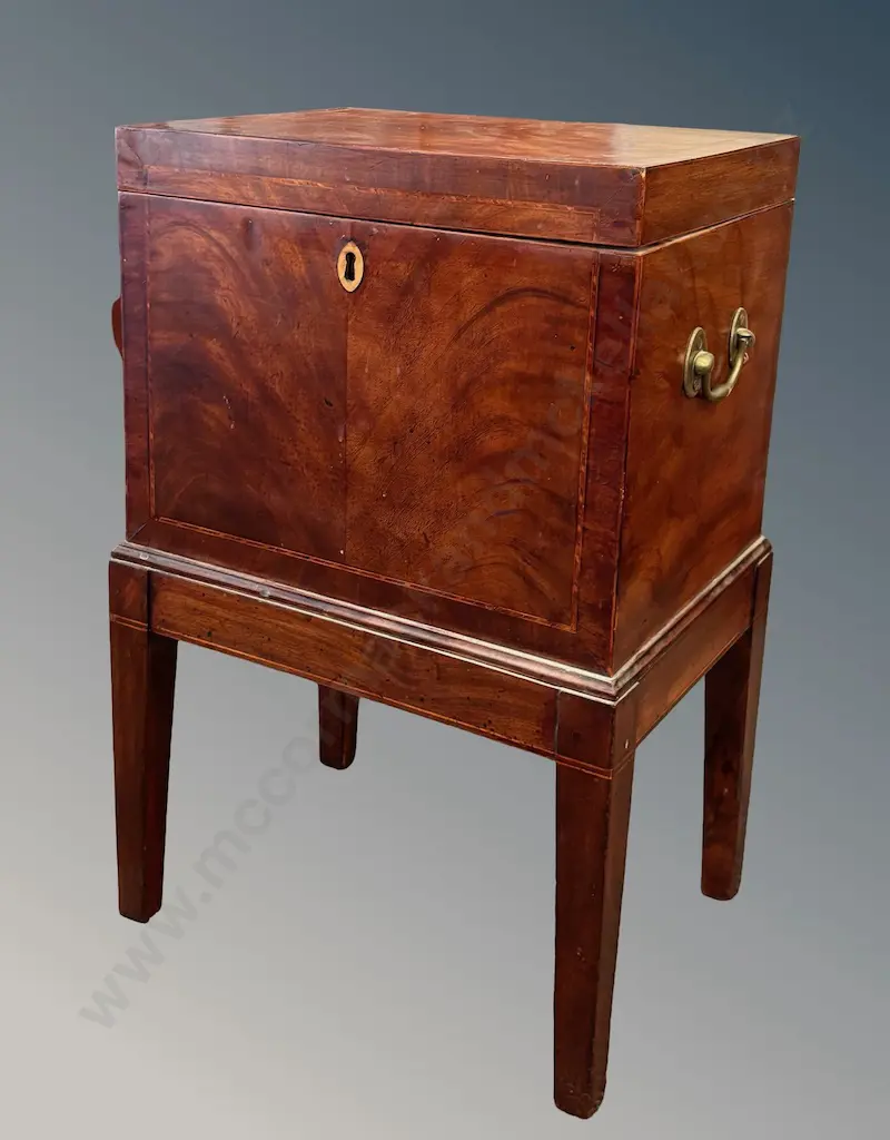 Flame Mahogany Bottle Chest with Brass Handles and Escutcheons, H62xW38.5xD28cm Image 1++