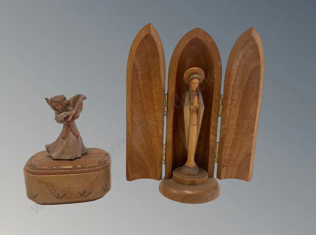 Italian Wooden Cased Religious Figure and Angel Trinket Box, H12cm Image 1++