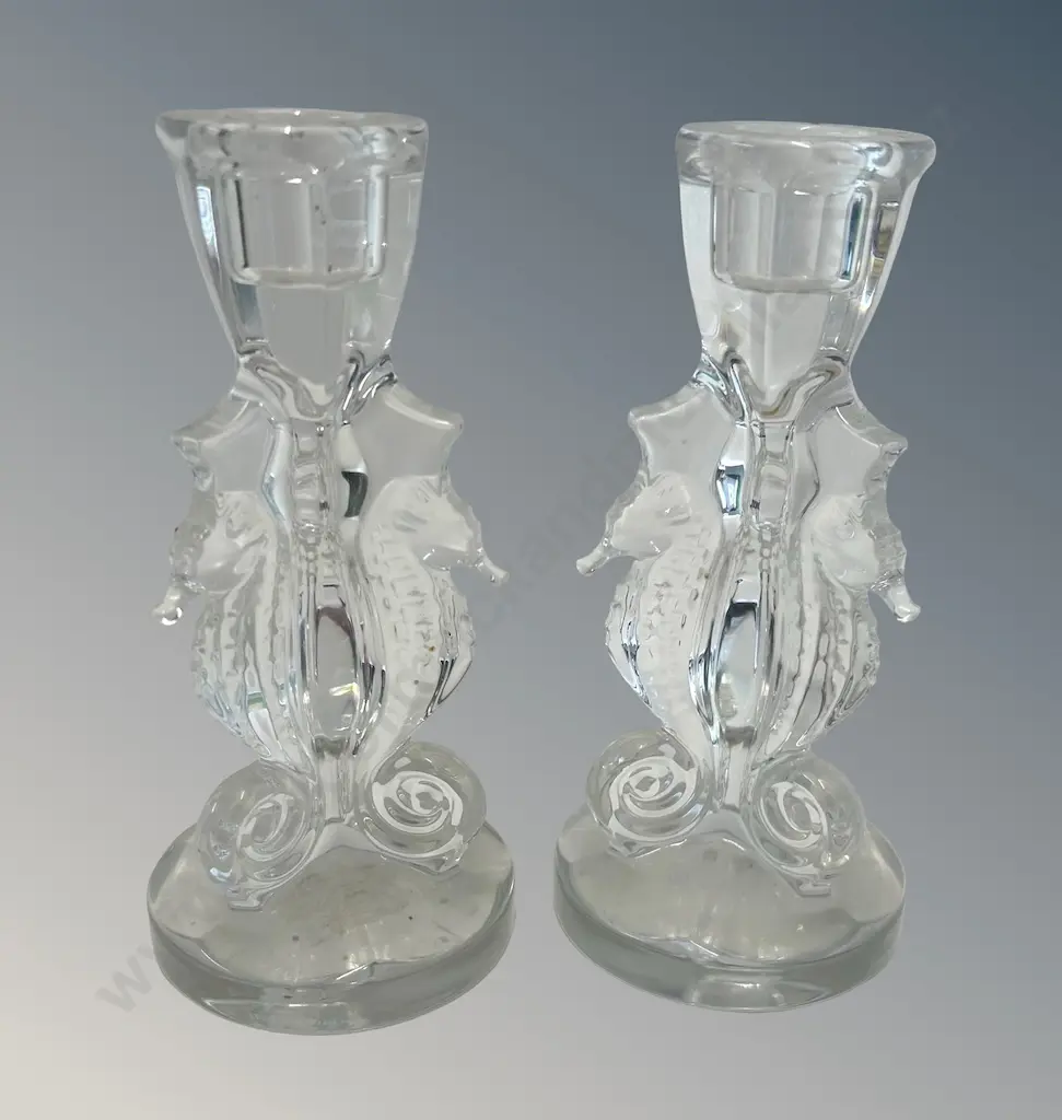 Pair of Waterford Crystal Seahorse Candlesticks, H16cm Image 1++