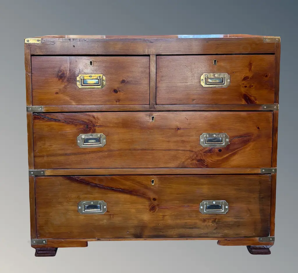Mahogany Brass Bound Four Drawer Campaign Chest (missing one brass corner insert) H71xL78.5xD42cm Image 1++