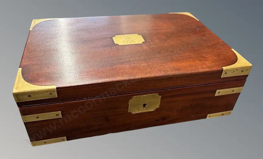 Brass Bound Mahogany Writing Slope with fitted interior and secret drawers Image 1++