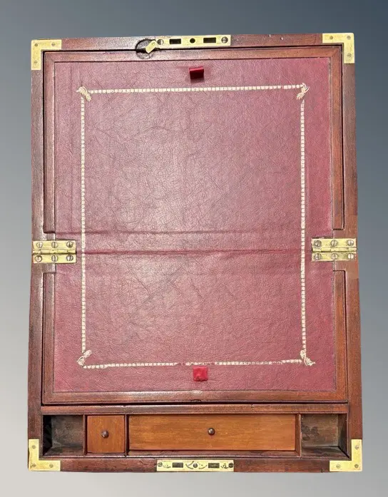 Brass Bound Mahogany Writing Slope with fitted interior and secret drawers Image 1++