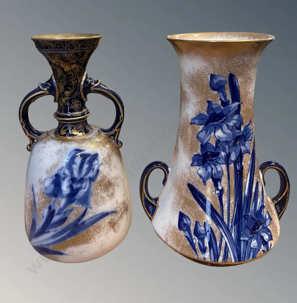 Royal Doulton Burslem Twin Handled Iris Vases, (AF) H20cm & H21cm Image 1++