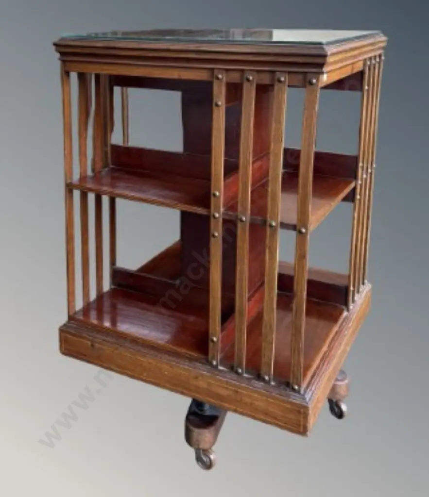 Mahogany with Fruitwood Inlay Revolving Bookcase H93xW59xD59cm Image 1++