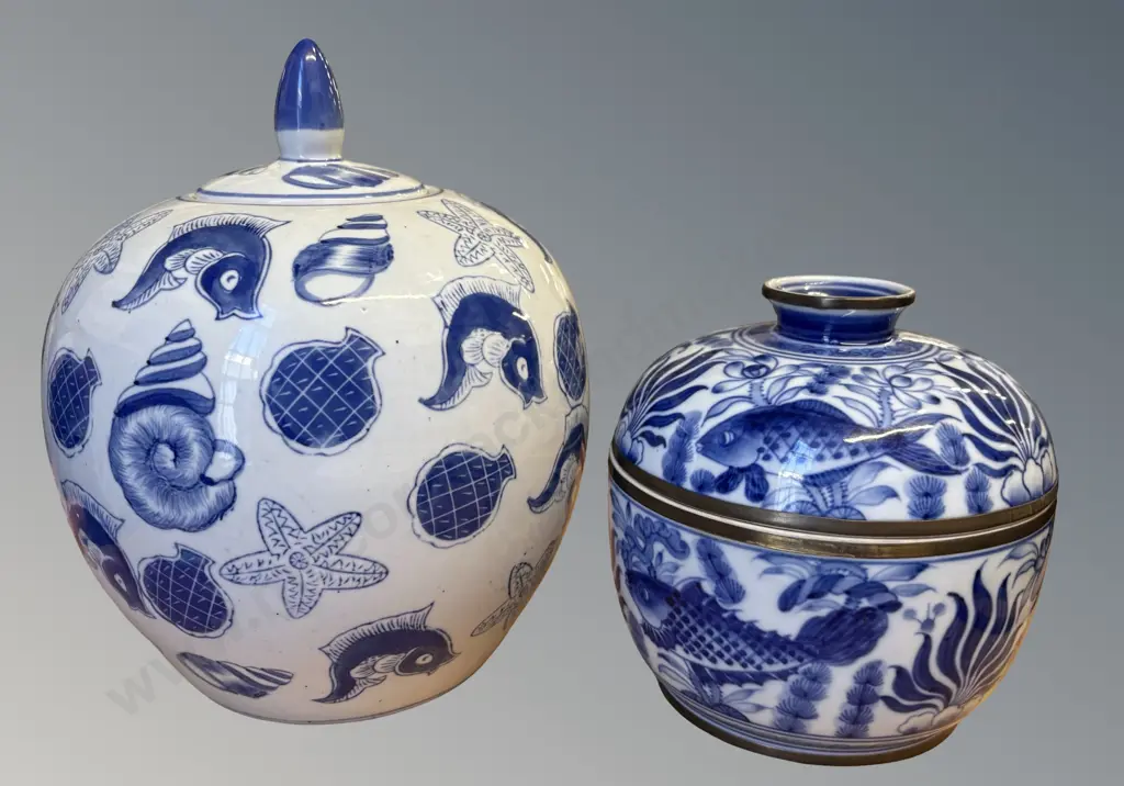 Two Nautical Themed Lidded Jars, H17cm and H25cm Image 1++