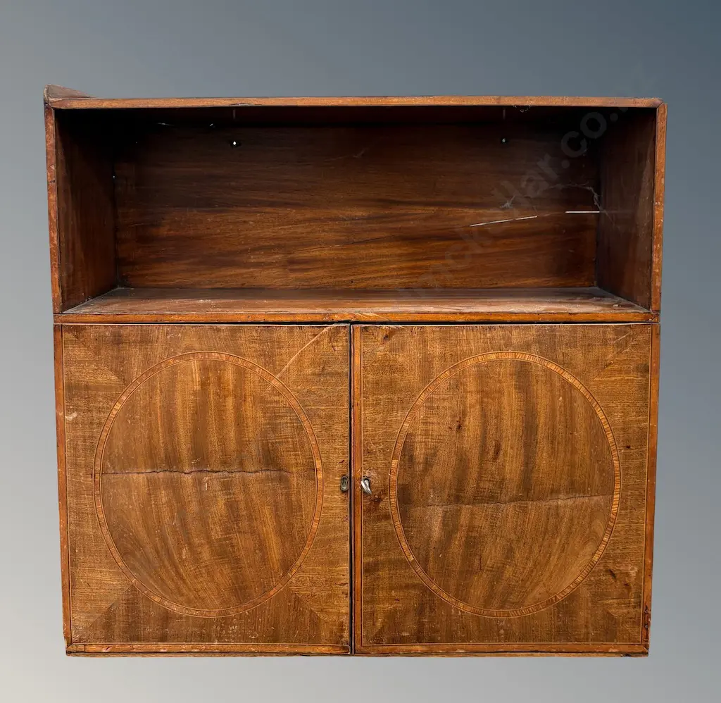 Mahogany Fruitwood Inlay Cabinet with Two Doors and Shelf, H65xW67xD23cm Image 1++