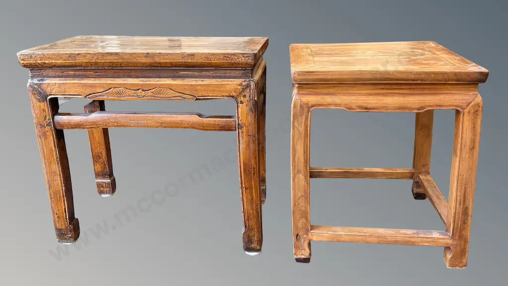 Two Teak Eastern Occasional Tables H49xL53xW32cm & H46xW39.5xD39.5cm Image 1++
