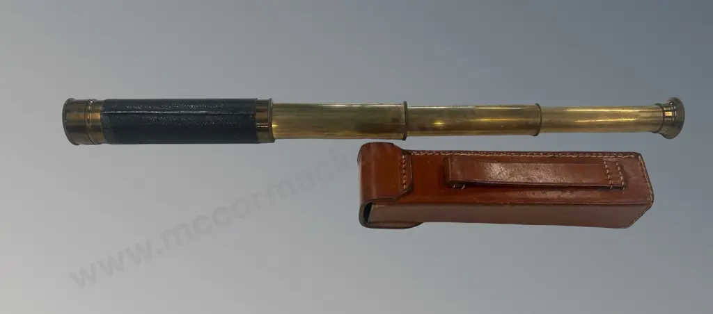 Brass and Leather 3 Draw Telescope, Leather Case, Good Condition Image 1++