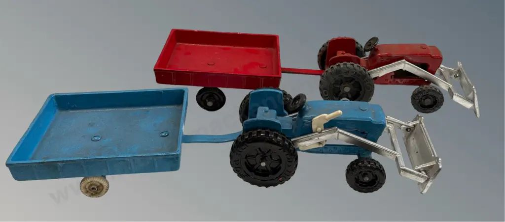 Two Fun Ho! No. 802 Tractors with Blades and Two No. 526 Trailers (repainted)  Image 1++