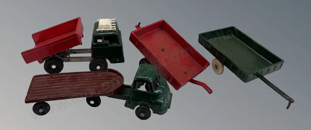 Fun Ho! - Tip Truck, M & B/Fun Ho! Flat Deck Truck & 2 Trailers (repainted) Image 1++