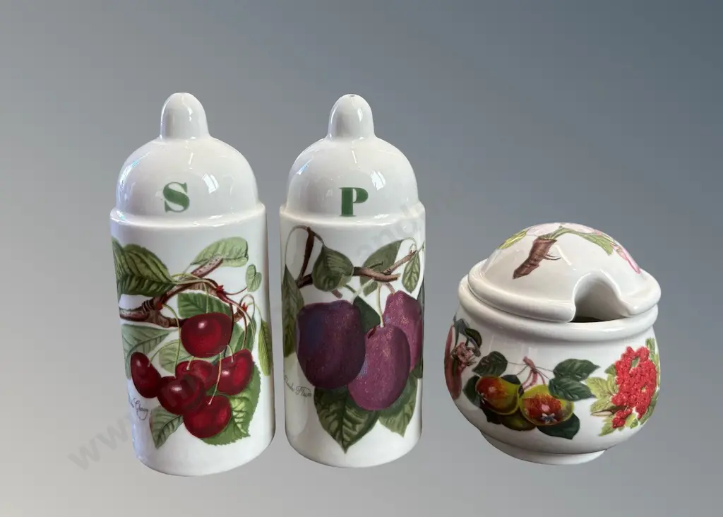 Portmeirion Pomona Mustard Pot, Pepper and Salt Image 1++
