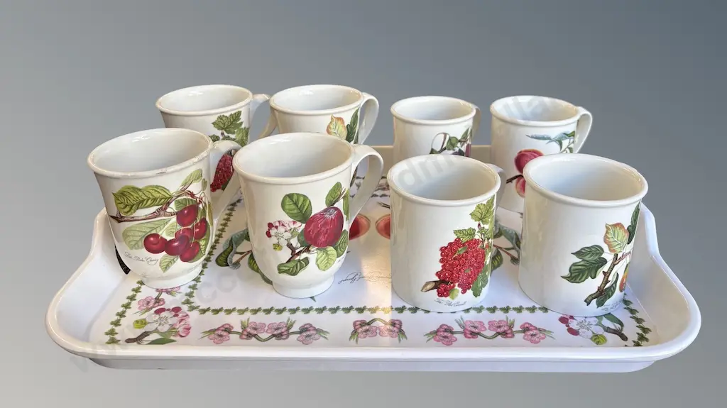 Portmeirion Pomona Mugs - Two Sets of Four and Melamine Tray Image 1++