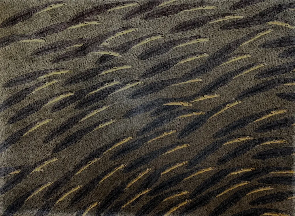 Bing Dawe - Migrating Eels, 1/1 Dilana Rug, 240x175cm Image 1++