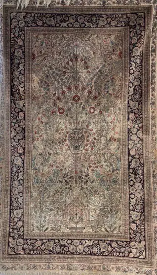 Silk Rug - Blue, Cream and Teal Tones, 157x92cm Image 1++