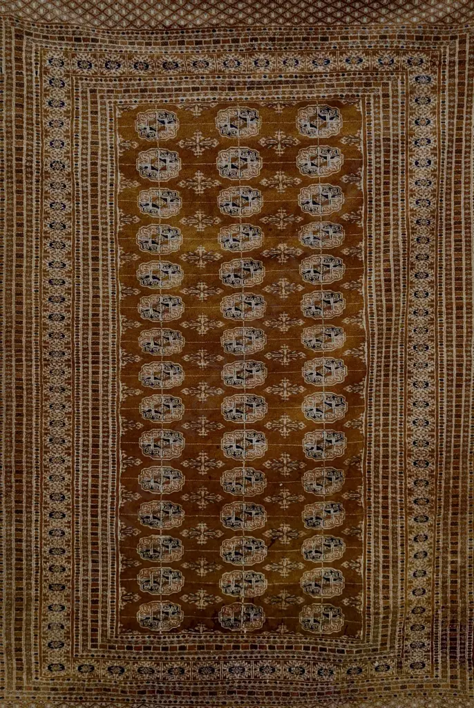 Silk Persian Rug - Copper & Blue Tones, 189x132cm Image 1++