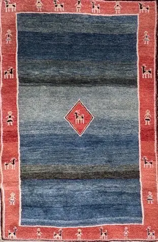 Gabbeh Persian Rug - Red, Blue and Green Tones, 240x160cm Image 1++