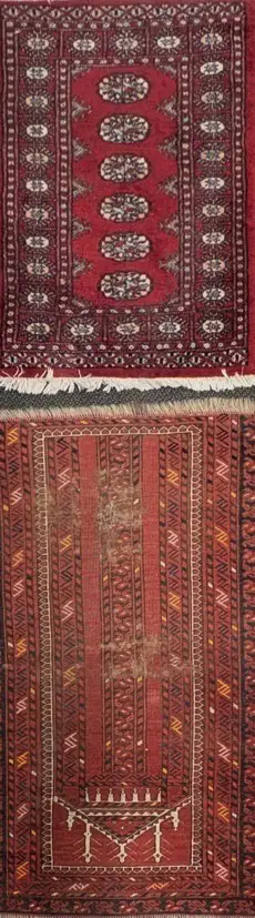 Two Small Persian Rugs - Reds, Black and Brown Tones, 124x70cm and 92x64cm Image 1++