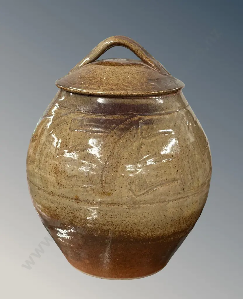 Steve Fullmer Large Lidded Pottery Pot, H28cm Image 1++