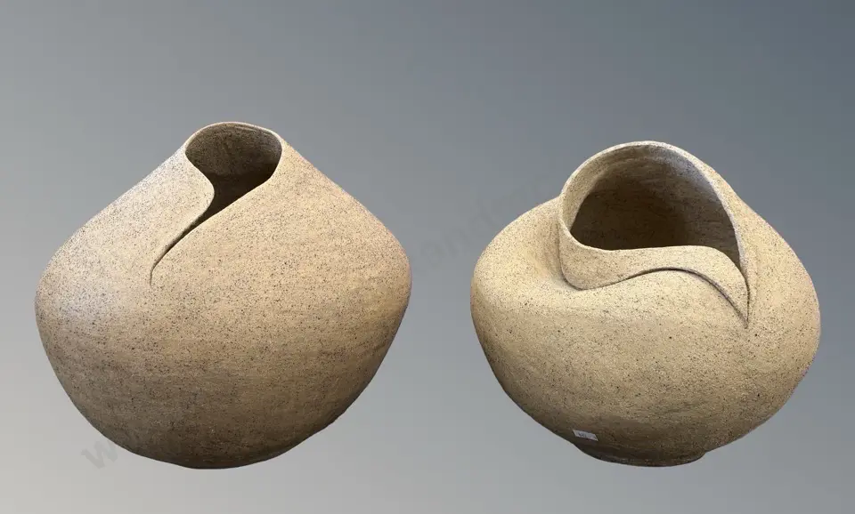 Two Contemporary Stoneware Floor Pots, H36 & 33cm Dia 30 & 27cm Image 1++