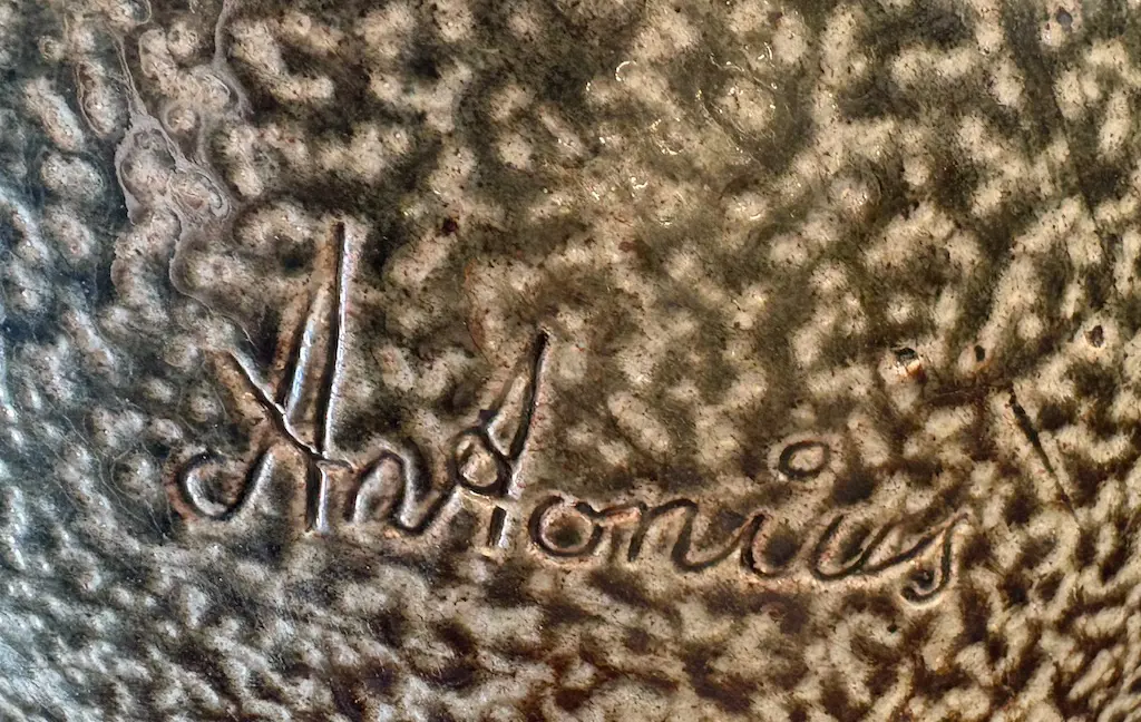 Signed Salt Glazed Pottery Floor Pot, AnAonius, H34cm Image 1++