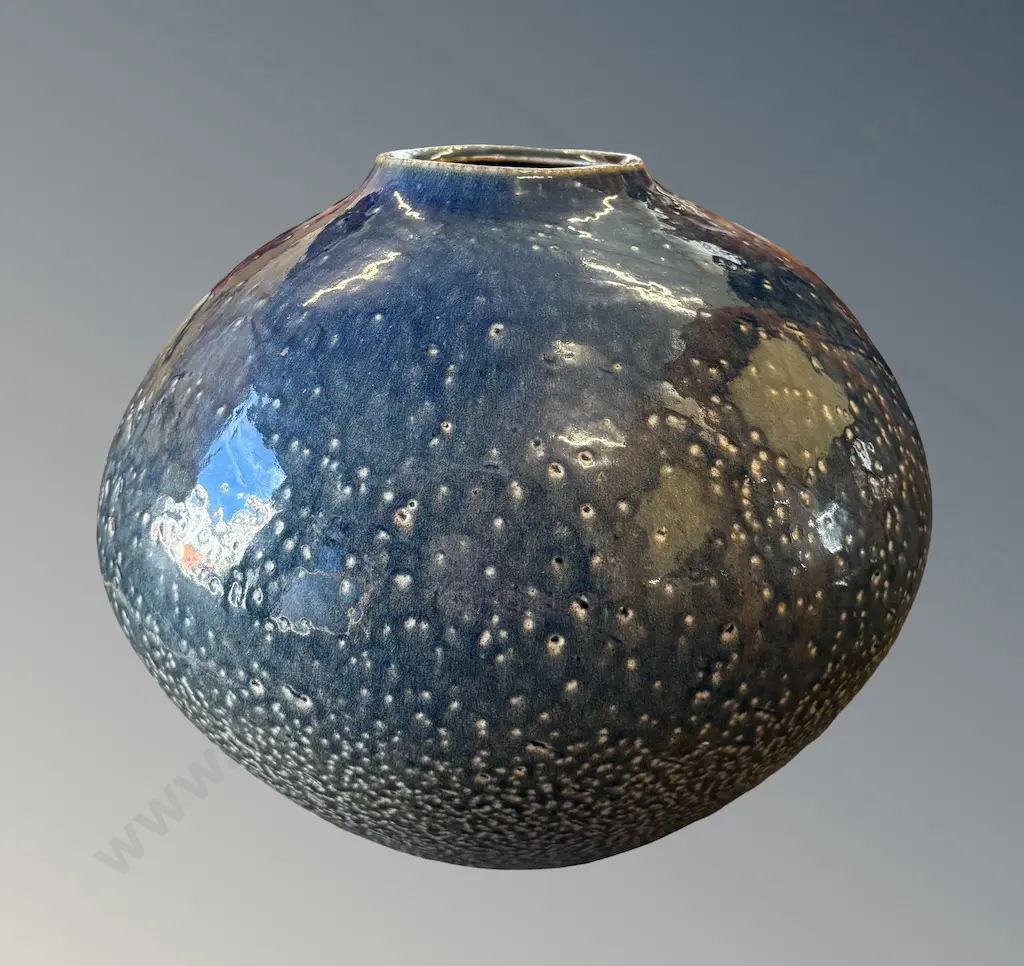 Signed Salt Glazed Pottery Floor Pot, AnAonius, H34cm Image 1++