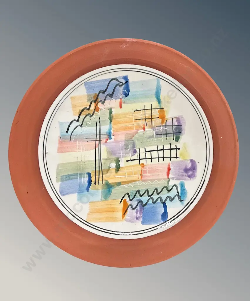 David Atkinson, NZ - Terracotta Plate with Glazed Centre, Dia28.5cm Image 1++