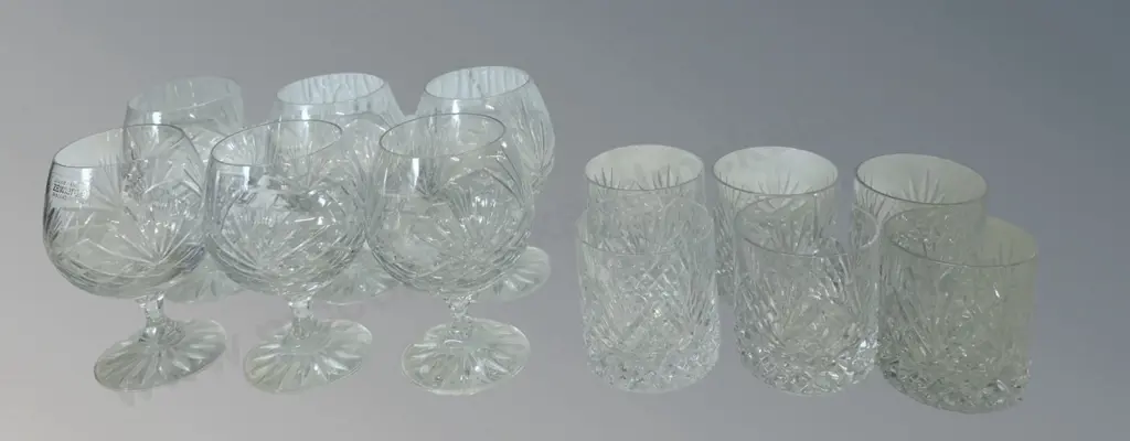 Set of 6 Tyrone Cut Crystal Whiskey Glasses and Set of 6 Polish Cut Crystal Balloon Glasses Image 1++