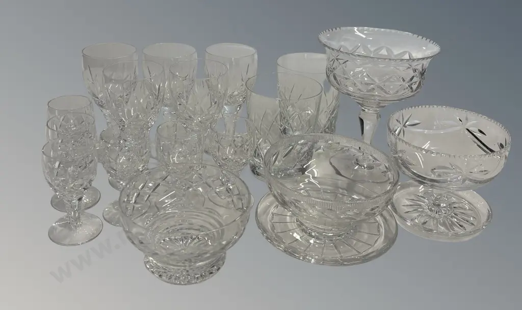Selection of Cut Crystal Stemware, Glasses, Coupe  Bowls, incl Webb Corbett Stuart Crystal, etc Image 1++