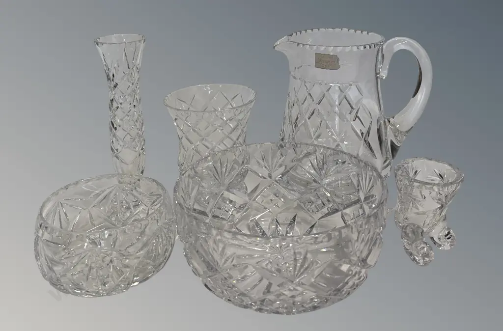Stuart Crystal Water Jug H17cm & Webb Corbett Bowl Dia18cm & assorted crystal bowls, vases Image 1++