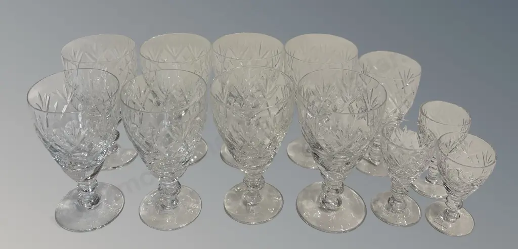 Eight Webb Corbett Crystal Stemmed Glasses (1AF Chip to rim) & 3 Georgian Pattern Liqueur Glasses & 1 other Image 1++