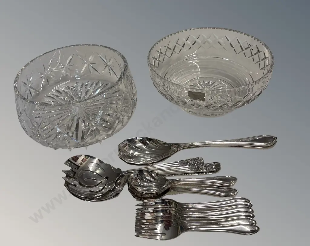 Stuart Crystal Bow, Cut Crystal Bowl and Silver Cutlery/Serving Ware Image 1++