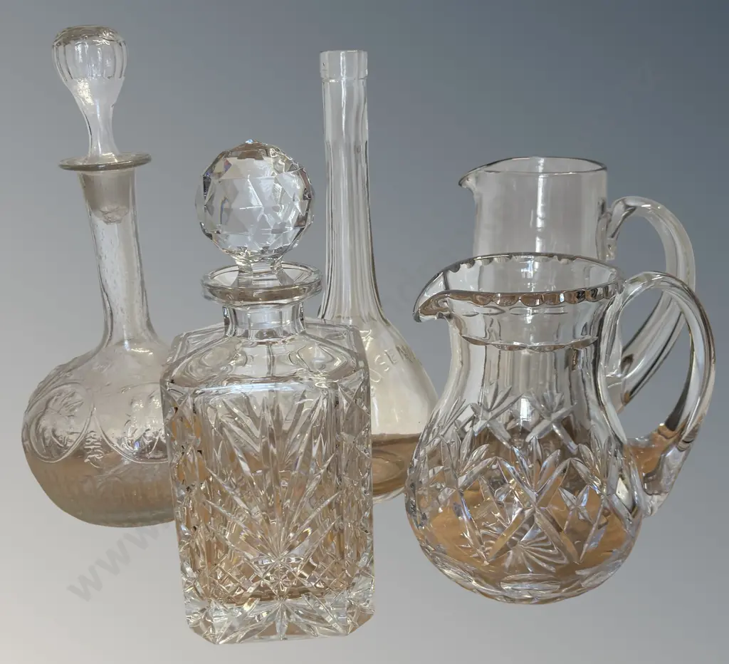 Selection of Crystal & Cut Glass Decanters, Jugs & Bottle, H18-35cm Image 1++