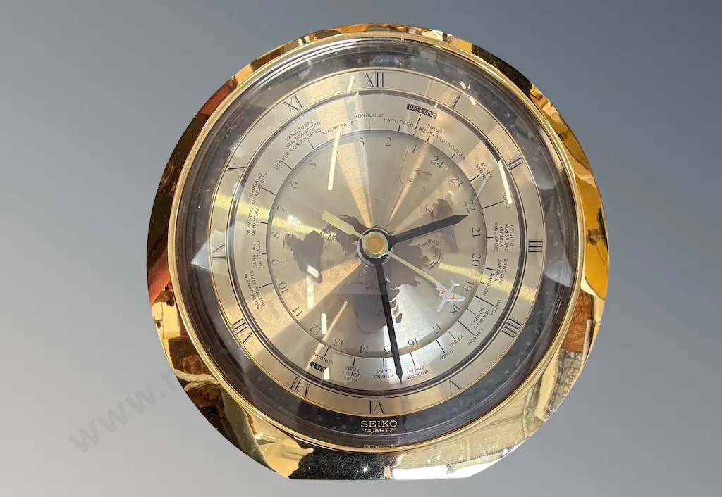 Seiko Quartz Brass Framed World Timezone Clock with Aeroplane Image 1++