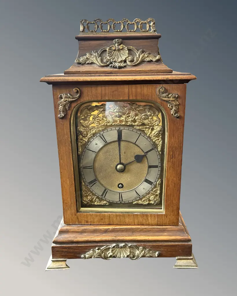Mahogany and Brass Mantle Clock with Ornate Brass Decoration, H33cm Image 1++