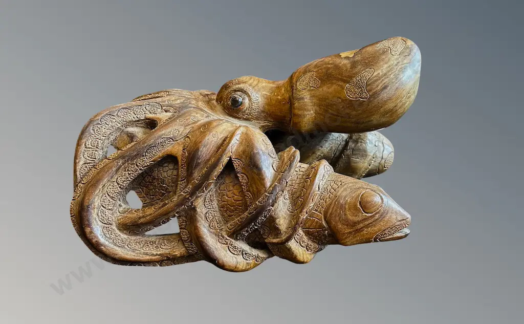 Wooden Carved Octopus, L36xW23cm Image 1++