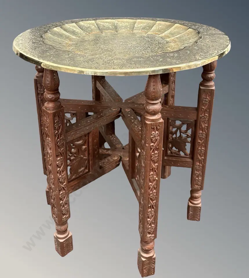 Indian Brass Tray Top Benares Coffee Table H41xD39cm Image 1++