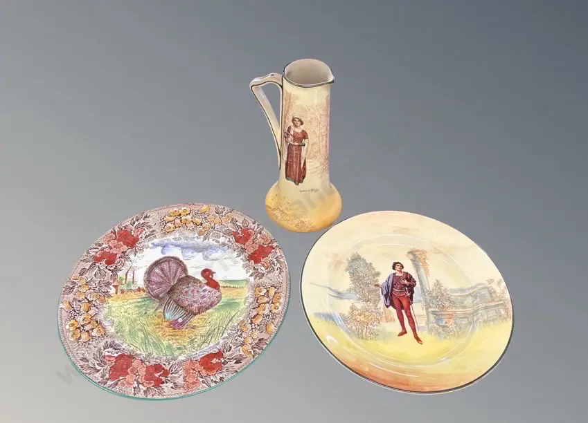 Royal Doulton Anne Page Jug, Romeo Plate & Wedgwood Turkey Plate, Jug H22cm, Plates 24-26cm Image 1++