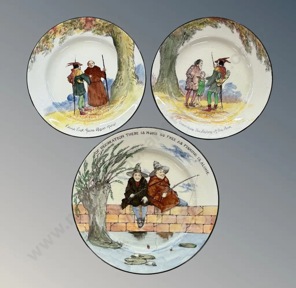 Three Royal Doulton Plates - The Gallant Fishers (1), The Greenwood Tree (2), 22cm-28cm Image 1++