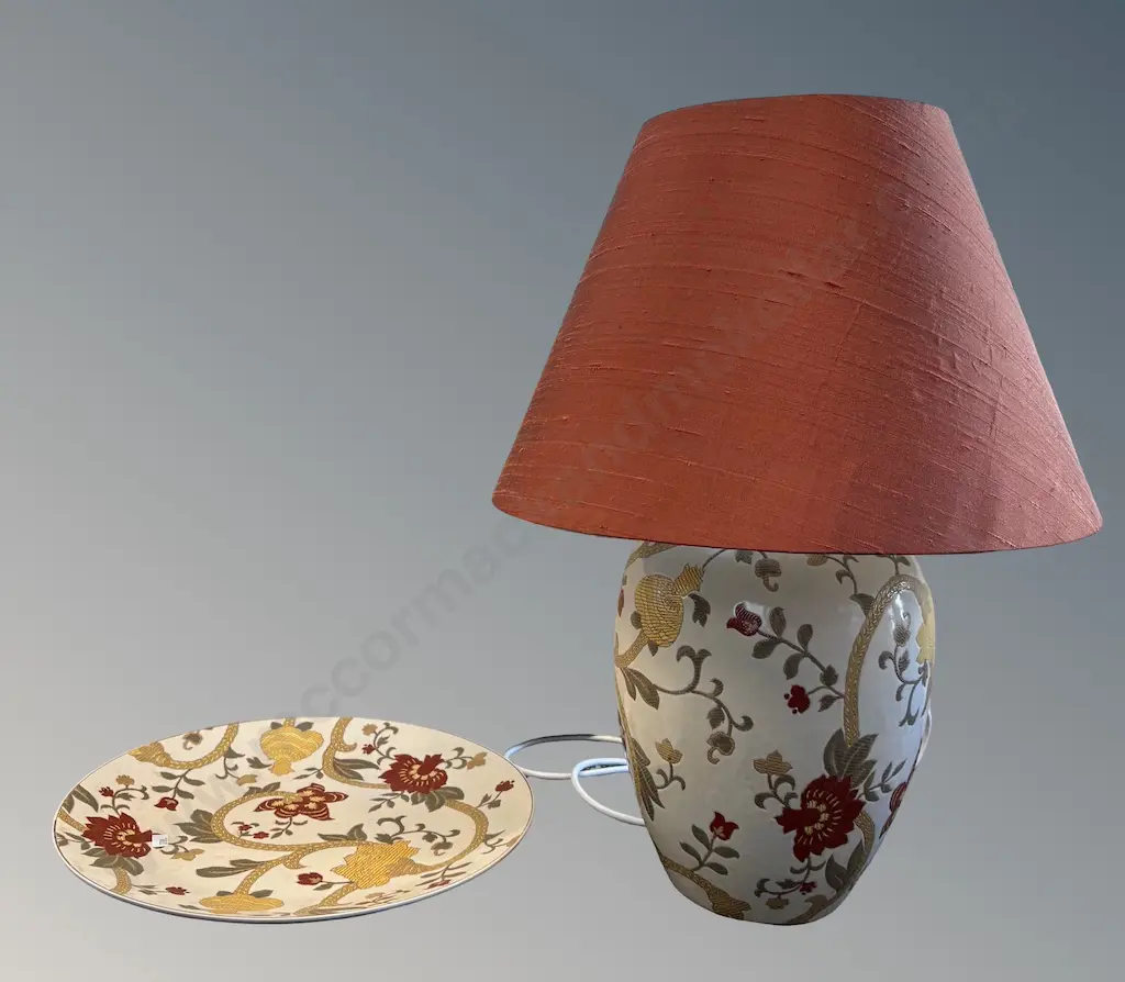 Decorative Chinese Plate D36cm, and Matching Table Lamp with Shade H58cm Image 1++