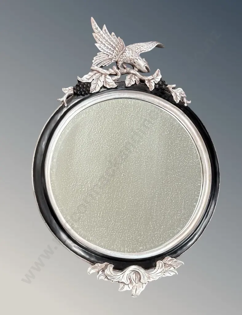 Black and Silver Beveled Edge Circular Mirror with Eagle Motif D73xH98cm Image 1++