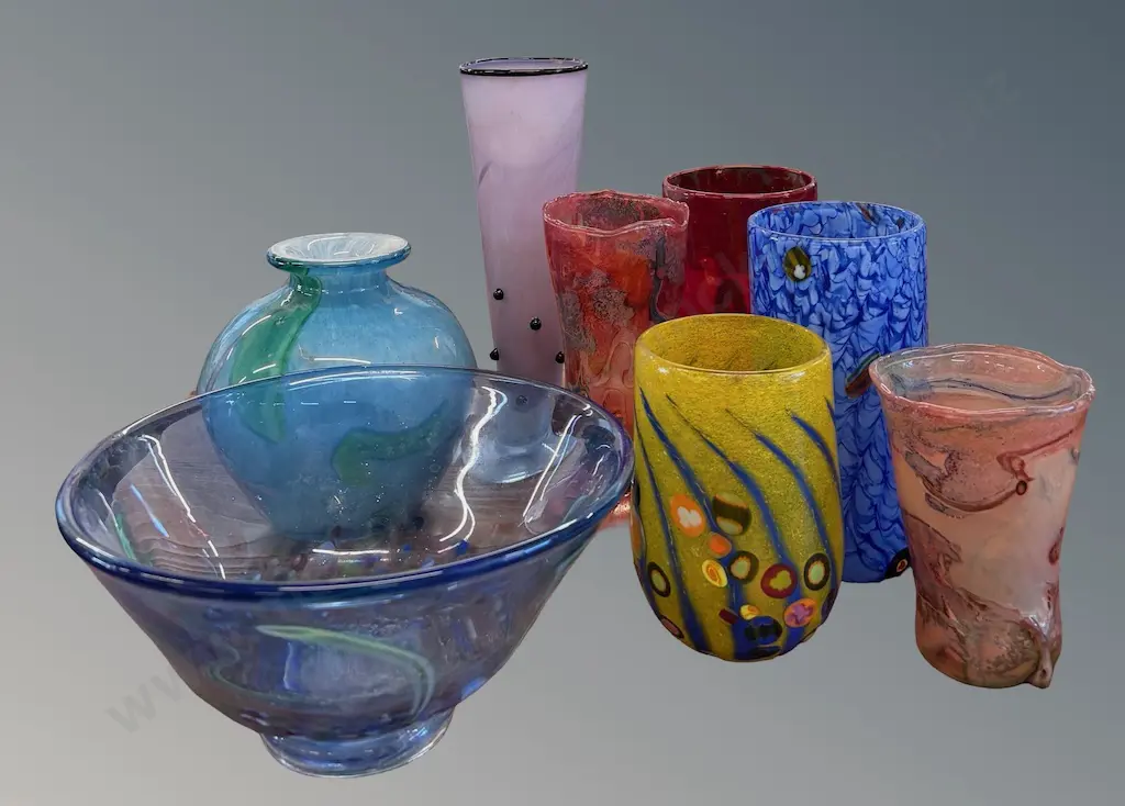 Collection of Art Glass Tumblers, Vases and Bowl Image 1++