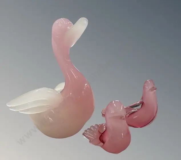 Murano Seguso Glass Duck , Two Murano Glass Birds  H6.5cm to 17cm Image 1++